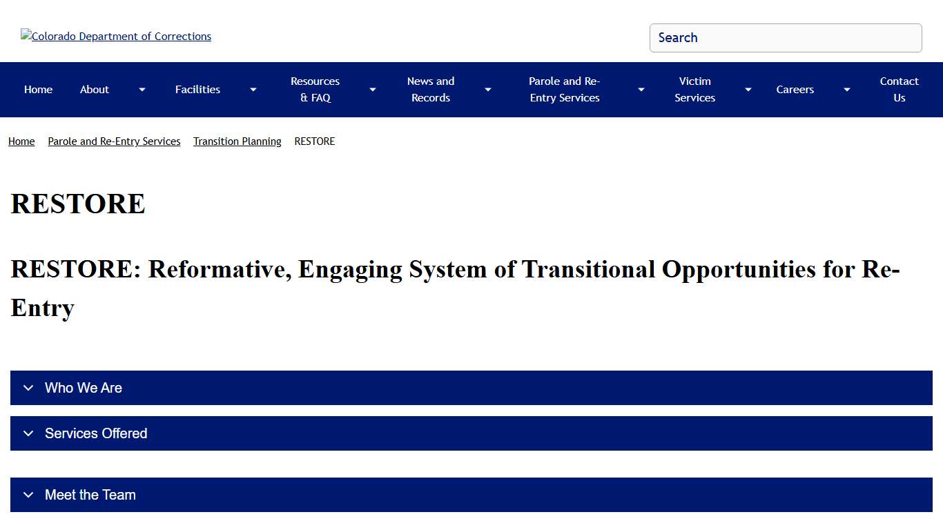 RESTORE | Colorado Department of Corrections